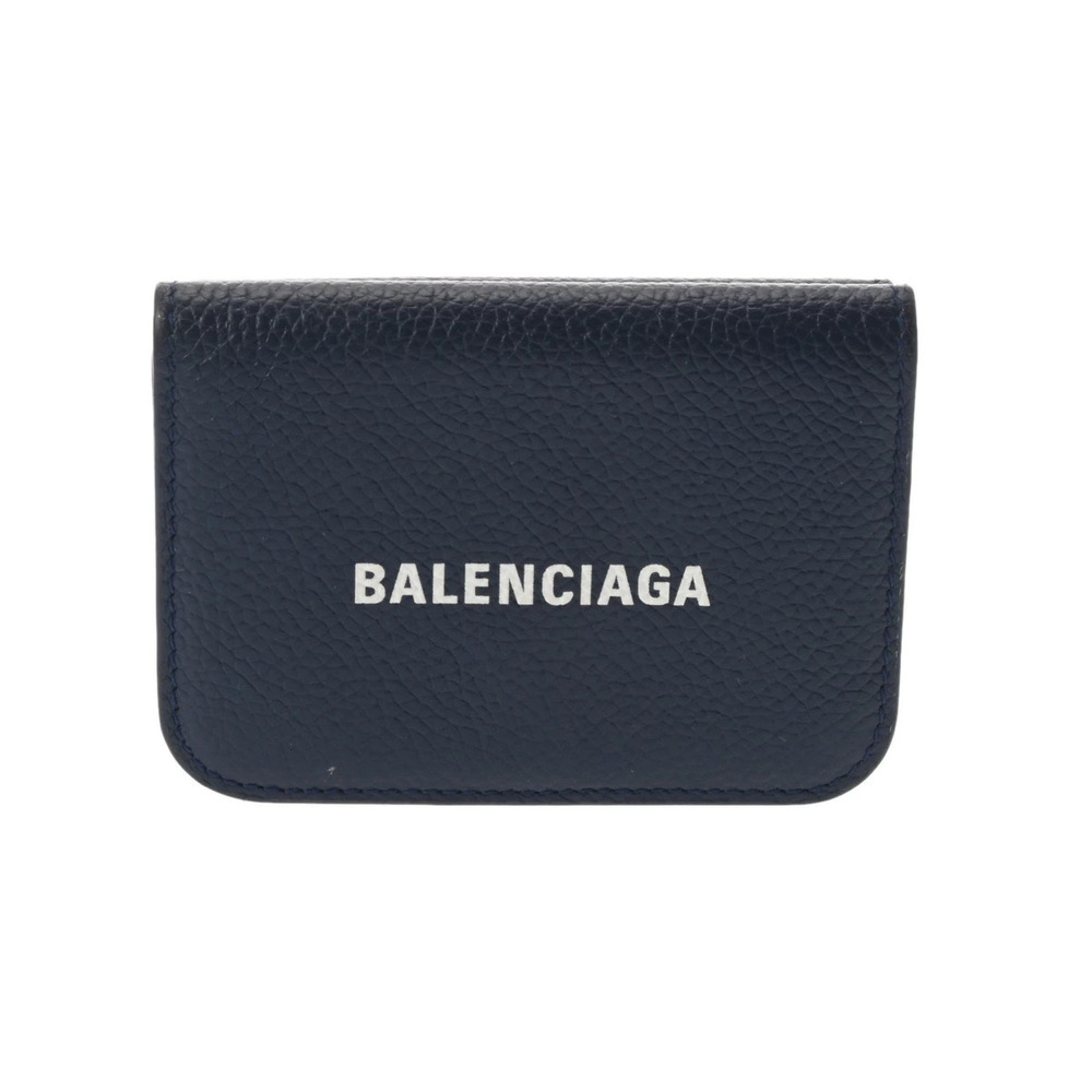 BALENCIAGA Cash Wallet Navy Blue Leather Tri fold